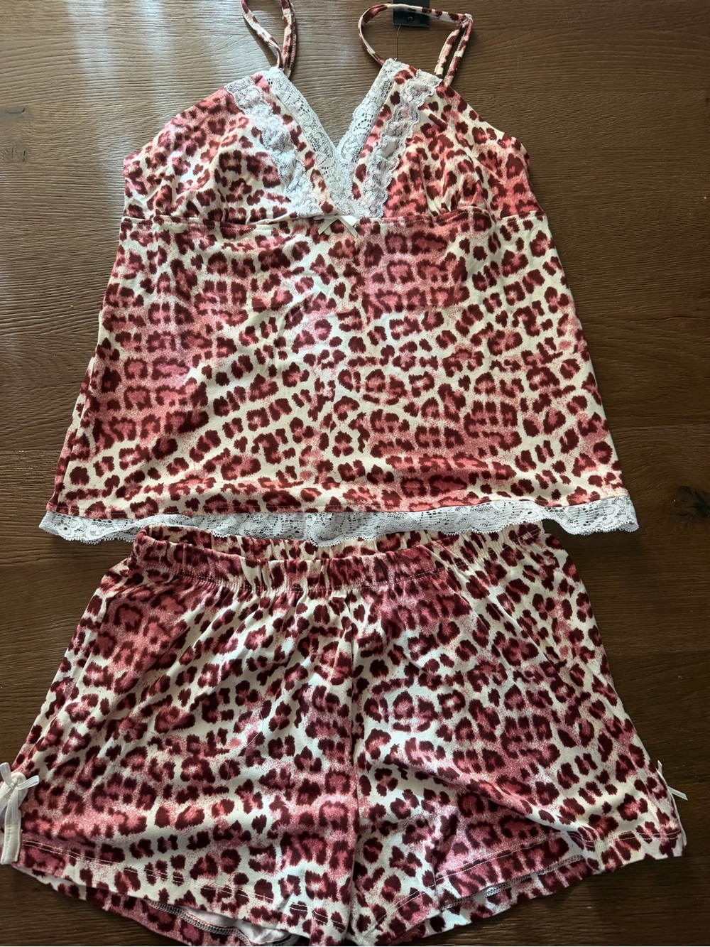 Studio Badgley Mischka Leopard Lace Cami Shorts Pajama Set Small